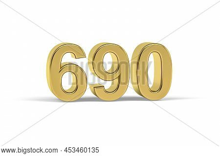 Golden 3d Number 690 - Year 690 Isolated On White Background - 3d Render