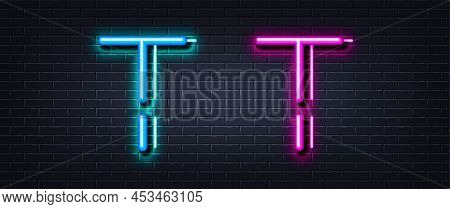 Initial Letter T Icon. Neon Light Line Effect. Line Typography Character Sign. Large First Font Lett