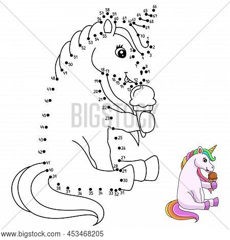 A Cute And Funny Connect The Dots Coloring Page Of A Unicorn Eating Ice Cream. Provides Hours Of Col