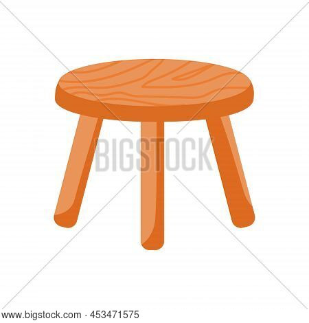 Wooden Stool Isolated Vector Illustration. Rustic Backless Tabouret