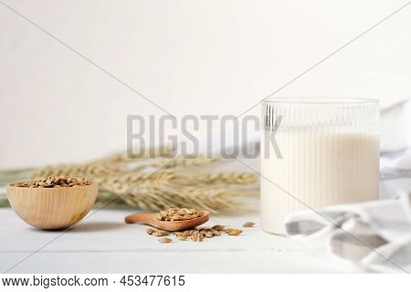 Barley Milk As Holistic Drink For Toxins Elimination, Helps To Reduce Acidity. Beta-glucan Source. V