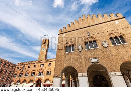 Treviso Downtown. Medieval Palace Called, Palazzo Dei Trecento Or Palazzo Della Ragione, 1268 And Th