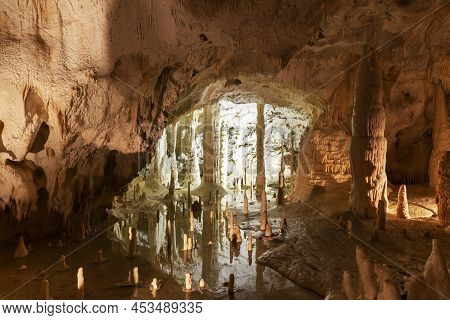 Beautiful View Of The Frasassi Caves, Grotte Di Frasassi, A Huge Karst Cave System In Italy.