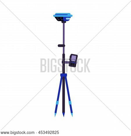 Theodolite Or Tacheometer Geodetic Equipment On Tripod, Flat Vector Isolated.