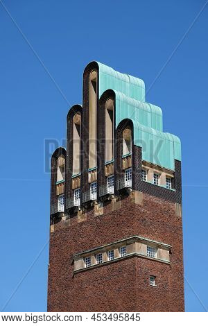 Weddingtower, Fuenffingerturm At Mathildenhoehe Darmstadt Against Blue Sky