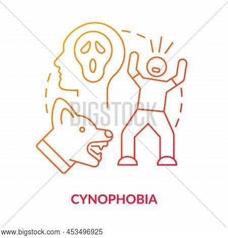 Cynophobia Red Gradient Concept Icon. Overwhelming Fear Of Dogs. Anxiety Disorder. Most Common Phobi