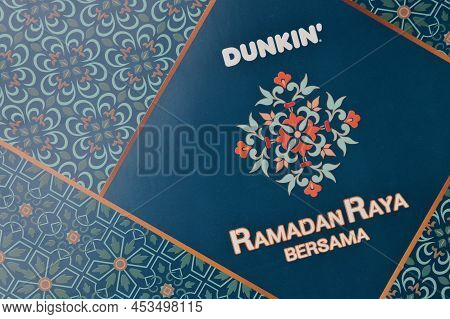 Klang, Malaysia: April 25, 2022- Dunkin' Donuts Paper Box Ramadan Raya Design Edition
