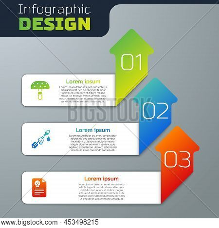Set Fly Agaric Mushroom, Poison On The Arrow And Radiation Warning Document. Business Infographic Te