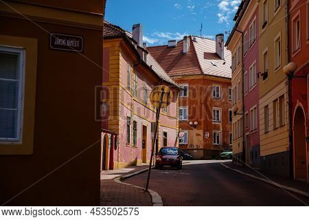 Cheb, Western Bohemia, Czech Republic, 14 August 2021: Narrow Picturesque Street With Medieval Color
