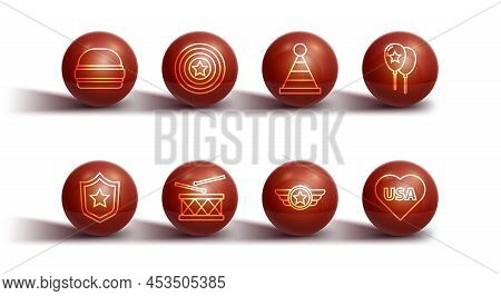 Set Line Burger, Police Badge, Balloons, Star American Military, Drum And Drum Sticks, Star Shield, 
