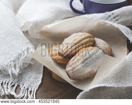 Homemade Madeleine Cookies With Spongy Texture And Shell-like Shape. Mini French Cakes Best With A C