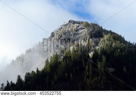 Beautiful Mountain Top In The Alps With First Snow Of The Year