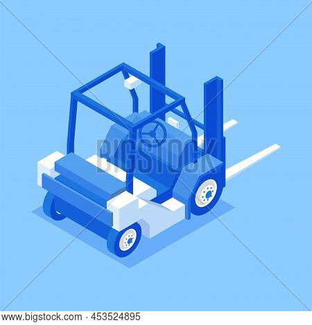 Forklift Industrial Loading Transportation Logistic Vehicle With Cab Wheels Isometric Vector Illustr