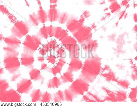 Tie Dye Shibori Pattern. Abstract Tie-dye Technique Hand Dyed Fabric. Red Pink Ornamental Circles El