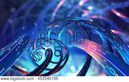 Coding Synthetic Dna Helix. Nanotechnology And Medical Research. Stream Of Binary Code In Cyberspace