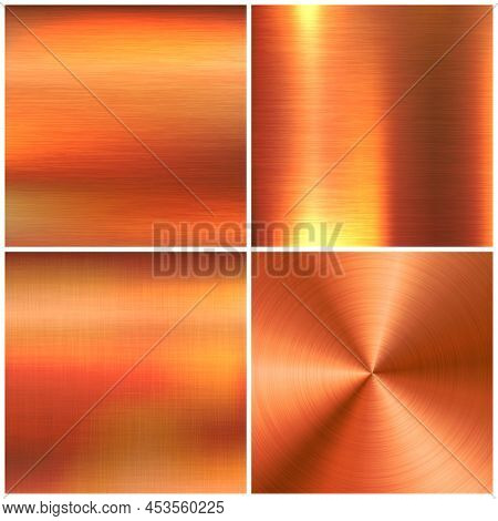 Realistic Copper Banners Collection. Brushed Stainless Steel Plate. Polished Metal Surface. Scratche