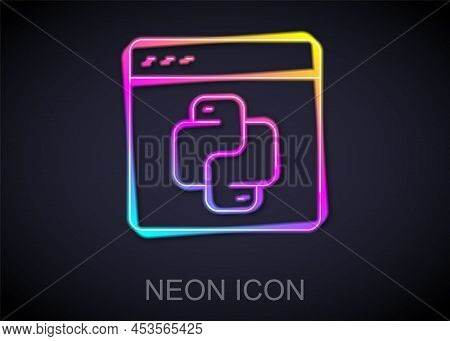 Glowing Neon Line Python Programming Language Icon Isolated On Black Background. Python Coding Langu