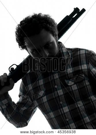 studio di un solo uomo serial killer fucile silhouette isolata on white background