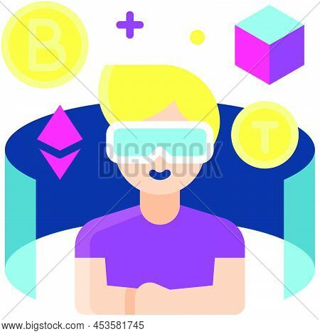 Avatar With Coin Elements Icon, Metaverse Related Vector Illustration