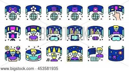 Metaverse Related Filled Icon Set, Vector Illustration