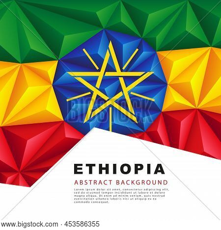 Ethiopian Polygonal Flag. Vector Illustration. Abstract Background In The Form Of Colorful Green, Ye