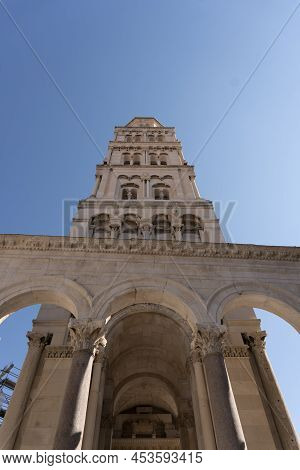 View Looking Up At The Bell Tower Of The Cathedral Of Saint Domnius In Split, Croatia