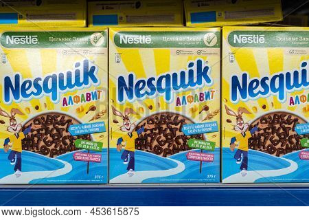 Tyumen, Russia-march 25, 2022: Nesquik Chocolate. Nequik Is Owned By Swiss Company Nestle.e