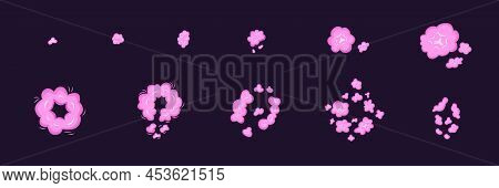 Top View Pink Sprite Explosion Set. Vector Stock Illustration Isolated On Black Chalkboard Backgroun
