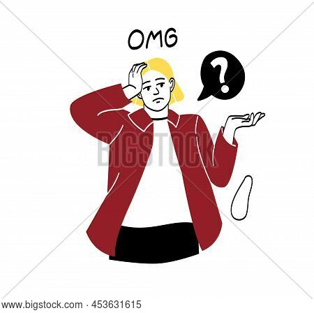 Regret Or Embarrassed People. Young Girl Unhappy With Her Mistakes, Real Failure. Frustrated Female 