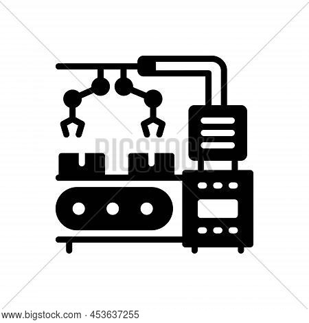 Black Solid Icon For Machinery Equipment Apparatus Gadgetry Factory Electric Conveyor Mechanism Tech