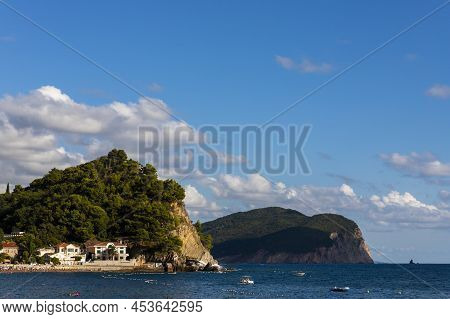 Petrovac, Montenegro, 29. August 2021: Petrovac Small Family Vacation Town At Sea In Montenegro