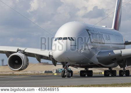 Istanbul, Turkey - October 05, 2021: Emirates Airbus A380-842 (cn 269) Landing To Istanbul Internati