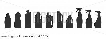 Recycle Cleaning Bottle Silhouette And Garbage Recycling Icon Concept Of Waste Sorting. Editable Str