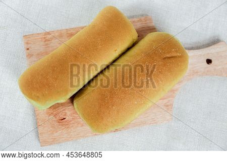 Green Pandan Long John Buns Bread With Copy Space For Text