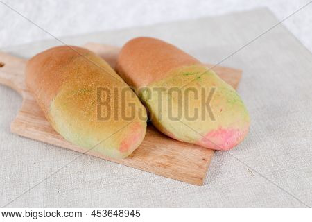 Rainbow Long John Buns Bread With Copy Space For Text