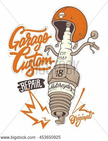 Motorcycle Spark Plug In Vintage Style For T-shirt
