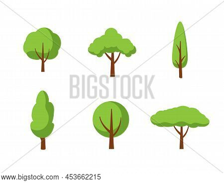 Set Of Flat Trees Isolated On White Background. Vector Stock