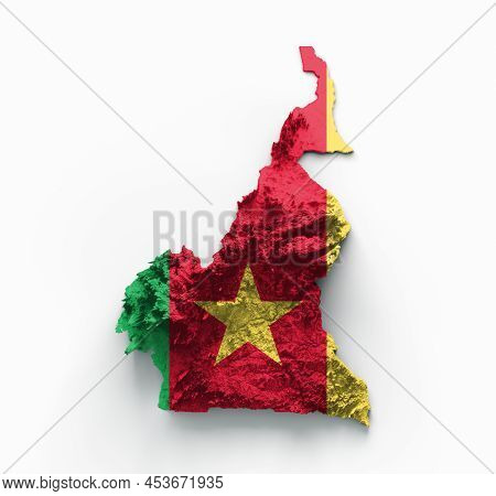 Cameroon Map And Flag 3d Topographic Map 3d Illustration