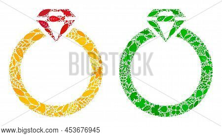 Nature Ruby Ring Icon Composition Of Herbal Leaves In Green And Natural Color Hues. Ecological Envir