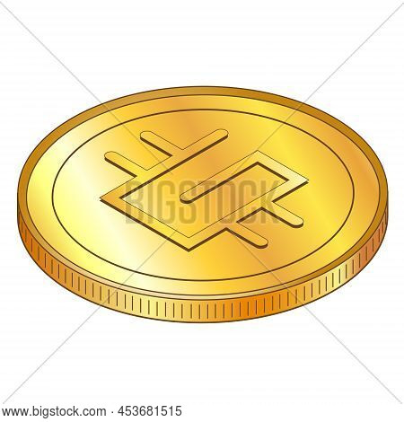 Golden Coin Stepn Gmt In Isometric View Isolated On White. Vector Illustration.