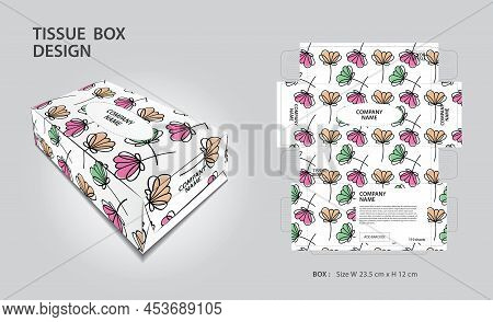 Tissue Box Design Pastel Flowers Background, Box Mock Up, 3d Box, Can Be Use Place Your Text And Log