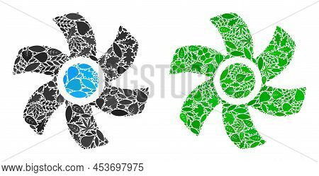 Ecology Rotor Icon Collage Of Herbal Leaves In Green And Natural Color Shades. Ecological Environmen