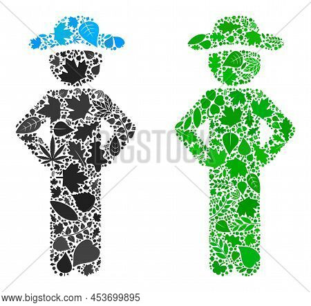 Eco Gentleman Akimbo Icon Collage Of Floral Leaves In Green And Natural Color Tones. Ecological Envi