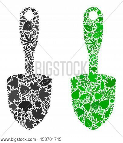 Nature Scoop Shovel Icon Composition Of Herbal Leaves In Green And Natural Color Variations. Ecologi