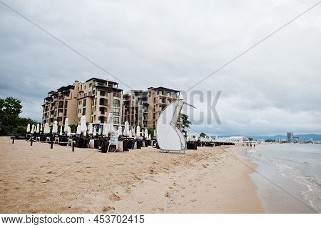 Sunny Beach, Bulgaria - June 17, 2021: Resort Sunny Beach Bulgaria View Of The Beach With Sun Beds I