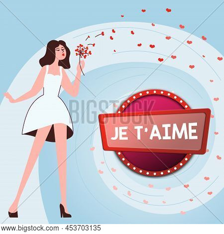 Hand Writing Sign Je Taime. Business Showcase French Word Expressing Love Meaning I Love You Woman B