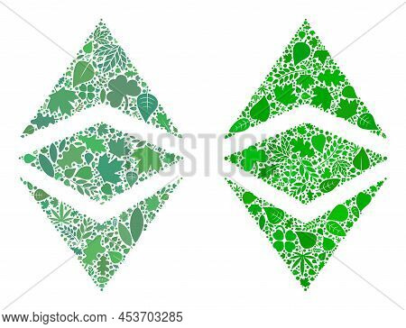 Ecology Ethereum Classic Icon Mosaic Of Floral Leaves In Green And Natural Color Hues. Ecological En