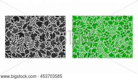 Eco Filled Rectange Icon Mosaic Of Floral Leaves In Green And Natural Color Variations. Ecological E