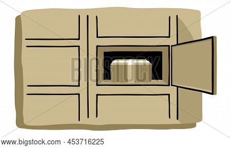 Automated Parcel Locker With Self-service Terminal Display And Mailbox Cells - Modern Method Of Deli