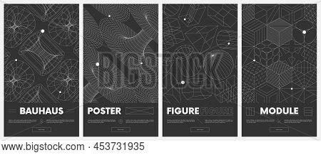 Collection Vector Posters With Strange Wireframes Of Geometric Shapes Modern Design Inspired By Brut
